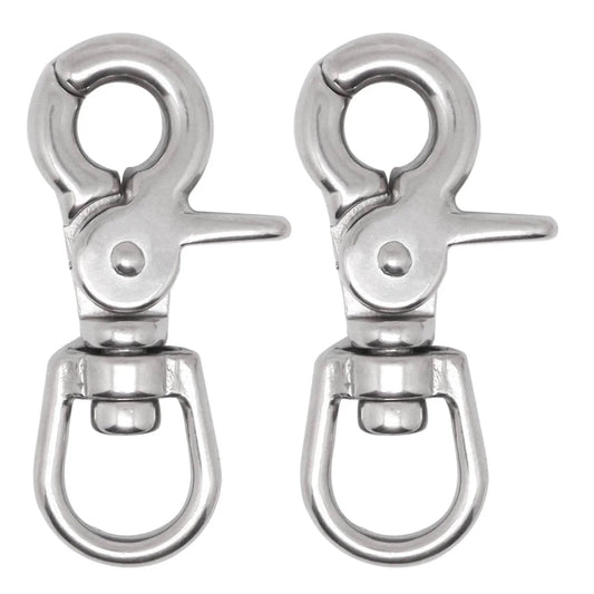 Two Pack Heavy Duty 316 Stainless Steel Trigger Snap Swivel Hooks Two And A Half Inch Polished Clip For Marine Flag And Dog Leash Use