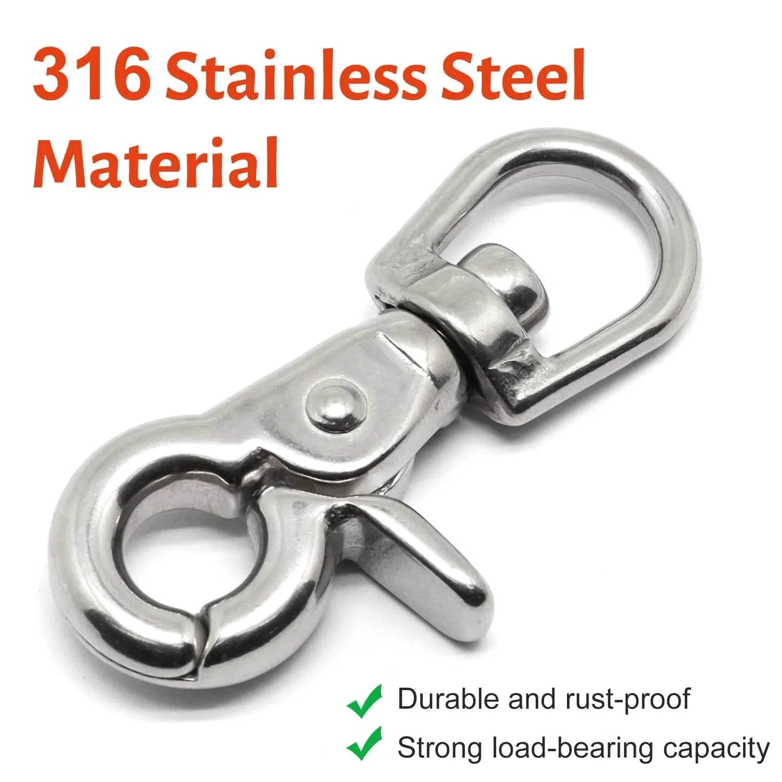 Two Pack Heavy Duty 316 Stainless Steel Trigger Snap Swivel Hooks Two And A Half Inch Polished Clip For Marine and Dog Use