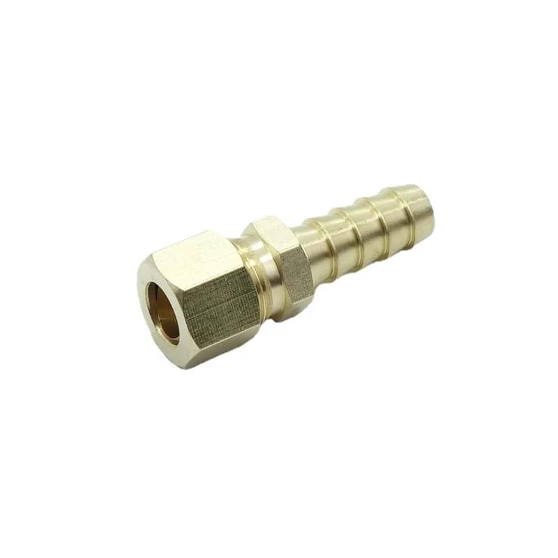 Two Pack Brass Tube Fittings With Three Eighths Inch Tube OD To Three Eighths Inch Hose Barb Ends For Transmission Cooler Lines