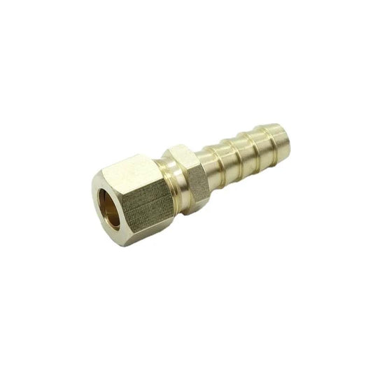 Two Pack Brass Tube Fittings With Three Eighths Inch Tube OD To Three Eighths Inch Hose Barb Ends For Transmission Cooler Lines