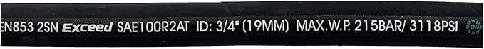 Close-up view of Heavy Duty One Quarter Inch Hydraulic Hose With Male NPT Ends, 48 Inch Length, 5800 PSI Rating printing details