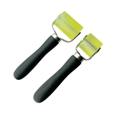Two Piece Car Sound Deadener Roller Kit With 2 Inch And 1.2 Inch Rubber Rolling Wheels, Wood Handles, Metal Support