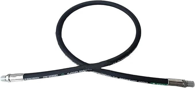 Heavy Duty Three Quarter Inch Hydraulic Hose With Male NPT Ends 60 Inch Long 3118 PSI Black Oil Resistant Outer Layer Steel Reinforced Inner