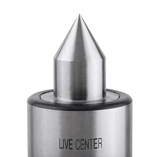 MT2 Morse Taper Live Center for Wood Lathe, heavy duty tailstock live center with 60 degree point, T10 steel cone, triple bearing visible close-up