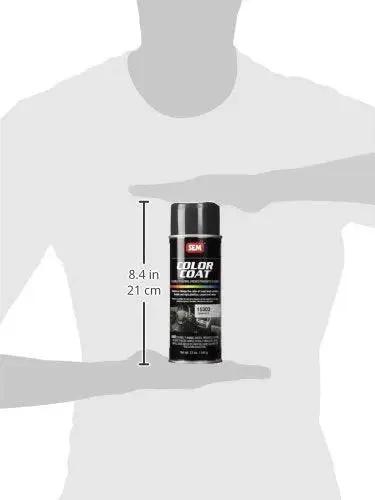 Front view of Graphite Color Coat For Automotive Finishes 12 Fl Oz High Gloss Durable Shine with size label held by silhouette.