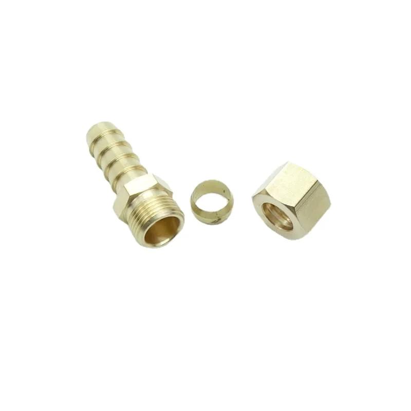 Two Pack Brass Tube Fittings With Three Eighths Inch Tube OD To Three Eighths Inch Hose Barb Ends For Transmission Cooler Lines