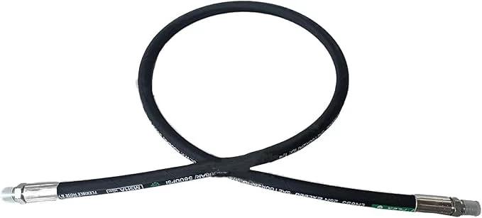 Heavy Duty One Quarter Inch Hydraulic Hose With Male NPT Ends, 48 Inch Length, 5800 PSI Rating, Black, Crimped On Both Ends