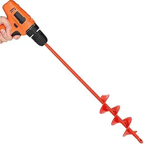 Efficient Planting Auger Drill Bit With Two Inch Diameter And Fourteen Point Five Inch Length For Fast Garden Digging in use