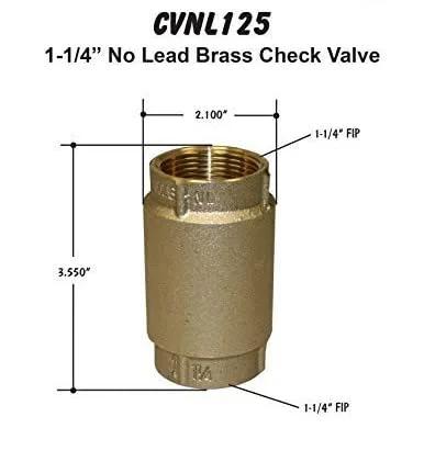 Front view of No-Lead Brass In-Line Check Valve For Irrigation And Well Systems, 1-1/4 Inch Female NPT, IAMPO Certified, Merrill 700 Series