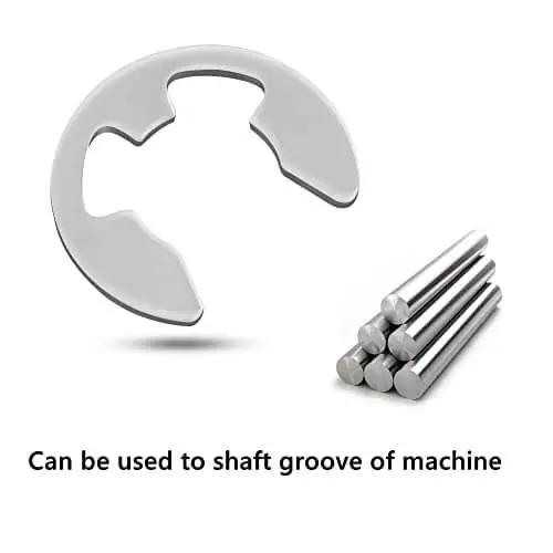 120Pcs 10 Size 304 Stainless Steel E Clip Assortment Kit With External Retaining Snap Rings Circlips For 1.5 To 10 Mm In Durable Plastic Storage Box Pro Grade Shop Must Have shown with shaft groove application