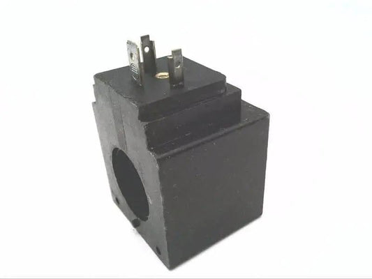 Single NG6 W110/K4 solenoid coil 110/115 VAC 50/60 Hz hydraulic valve replacement part, shown at an angle