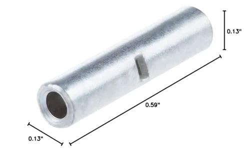 Non Insulated Butt Connectors for 22 to 16 AWG, 100 Pc Pack, Bare Copper Crimp Splice Terminals for 22 to 16 Gauge Wire, UL Listed Tin Plated Copper, 0.59 inch length