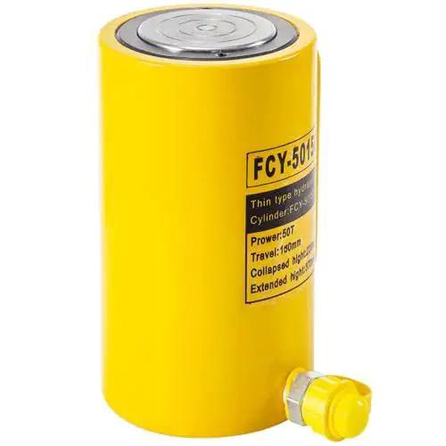 50T Hydraulic Cylinder Jack With 6 Inch Stroke For Bending And Lifting On Trucks, yellow with specifications label