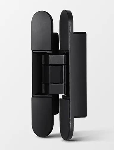 Adjustable 180 Degree No-Squeak Silent Concealed Hinge for Wooden and Folding Doors, Invisible Cross Hinge, Black 110x30mm, Side View