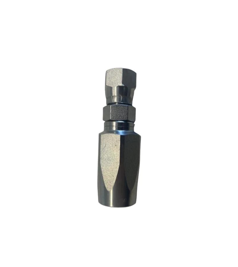 Three Eighths Inch Reusable Hydraulic Hose Fitting With Female JIC Thirty Seven Degree Flare For R2 And R16 Hoses Two Piece Thread On Design