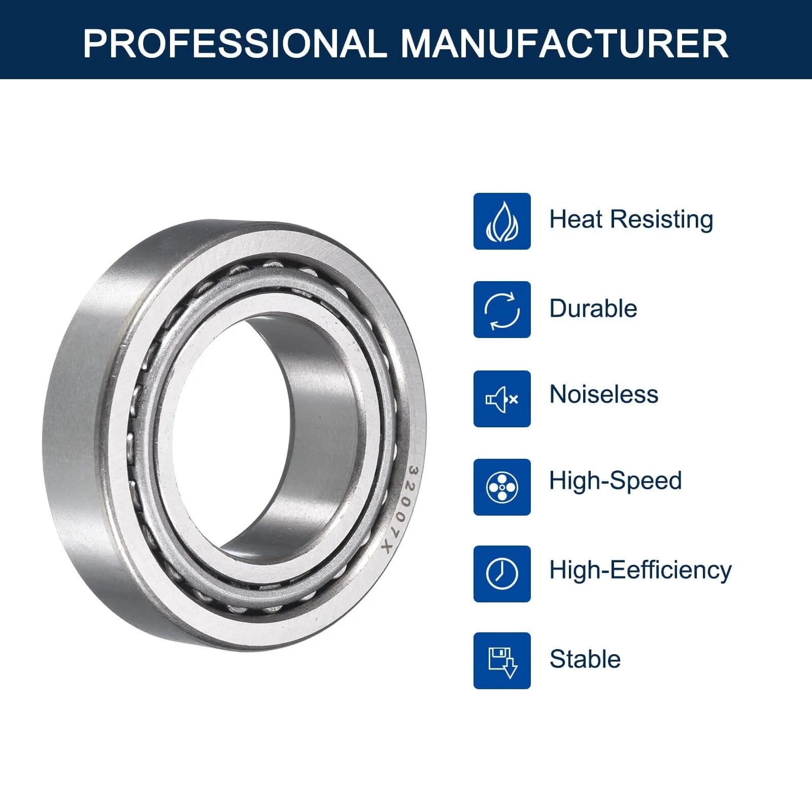 32007 Tapered Roller Bearing Cone and Cup Set, 35mm Bore 62mm OD 18mm Cup Width, Chrome Steel Taper Bearings Set, ABEC-3, side view