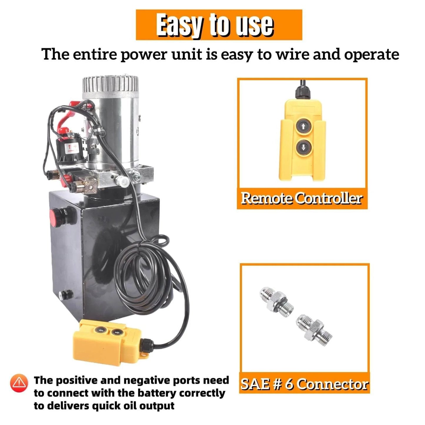 3200 PSI Hydraulic Power Unit with 12V DC Double Acting Pump, 8 Quart Metal Oil Reservoir, remote controller, connectors, Mixizap