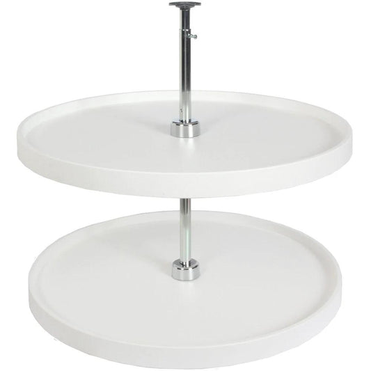 32 Inch Full Round Polymer Lazy Susan Cabinet Organizer White With Two Shelves And 360 Degree Rotation Durable Plastic Construction Includes Post Installation Template And Hardware