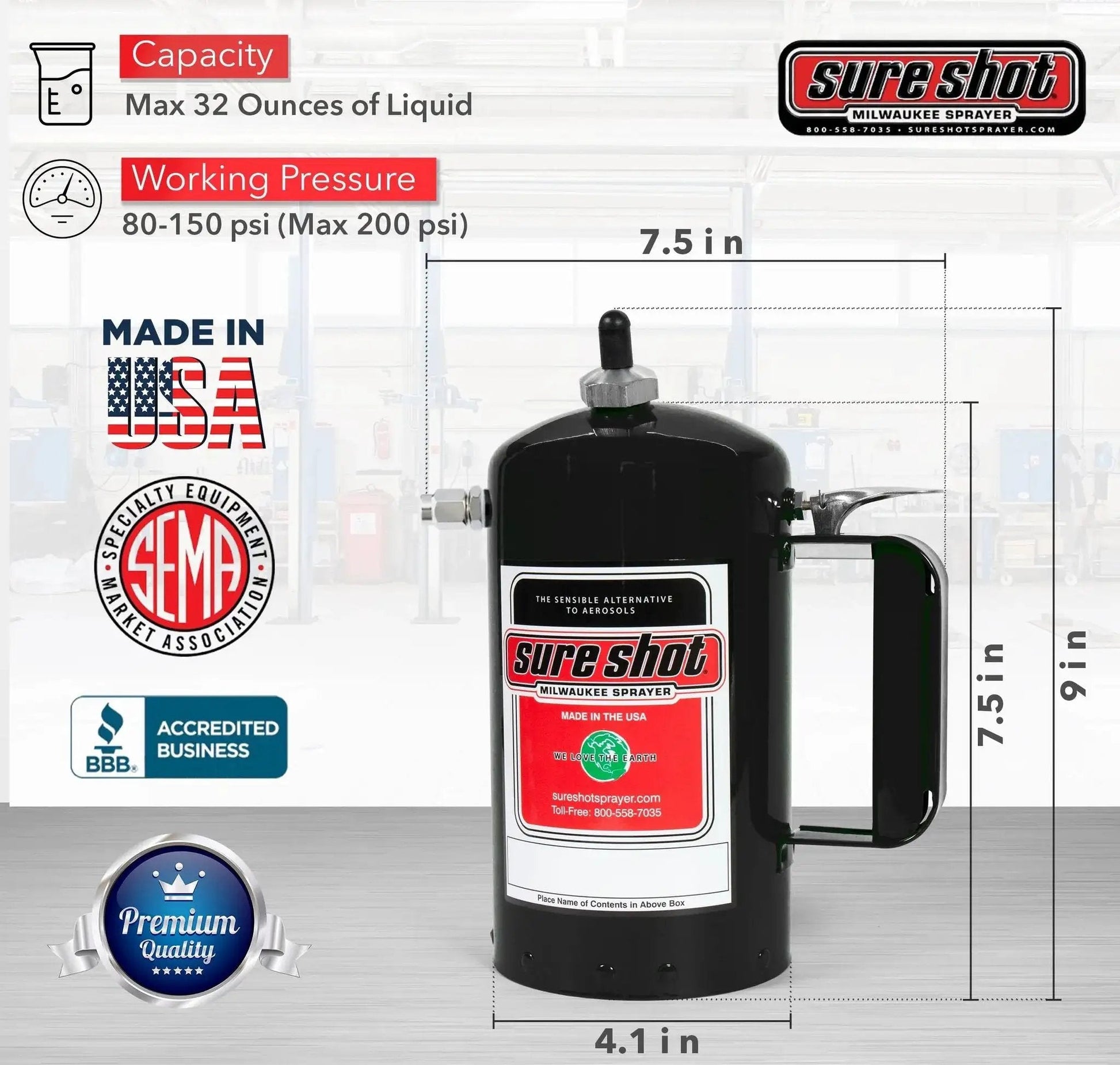 Heavy Duty Refillable 32oz Pressurized Sprayer For Oil Solvent Degreasers And Lubricants With Adjustable Nozzles A Durable Steel Canister Rechargeable Made In The USA Non Aerosol Design
