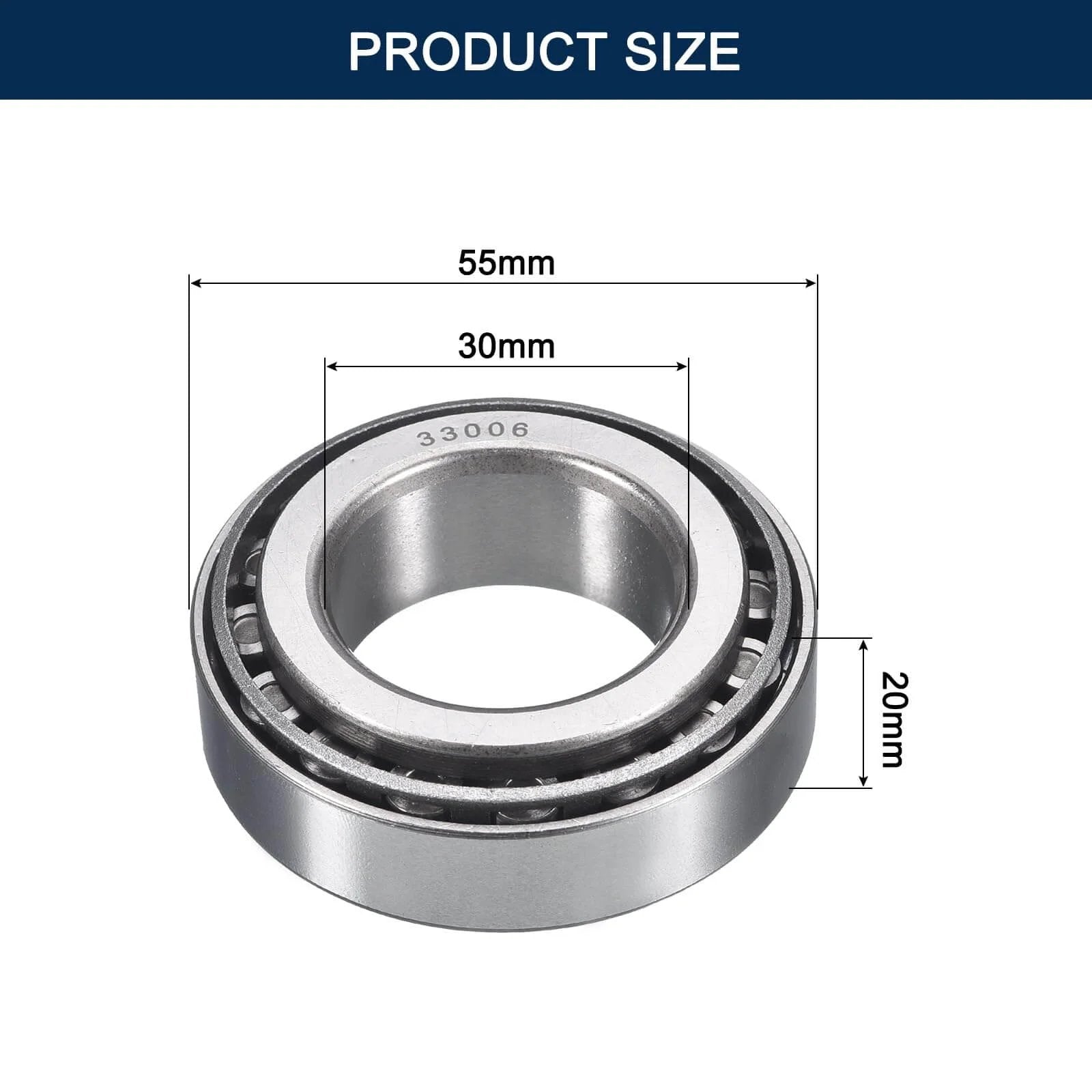 2 Pack 33006 Tapered Roller Bearing Cone and Cup Set, 30mm Bore 55mm OD 20mm Cup Width, Chrome Steel Taper Bearings Set, ABEC-3
