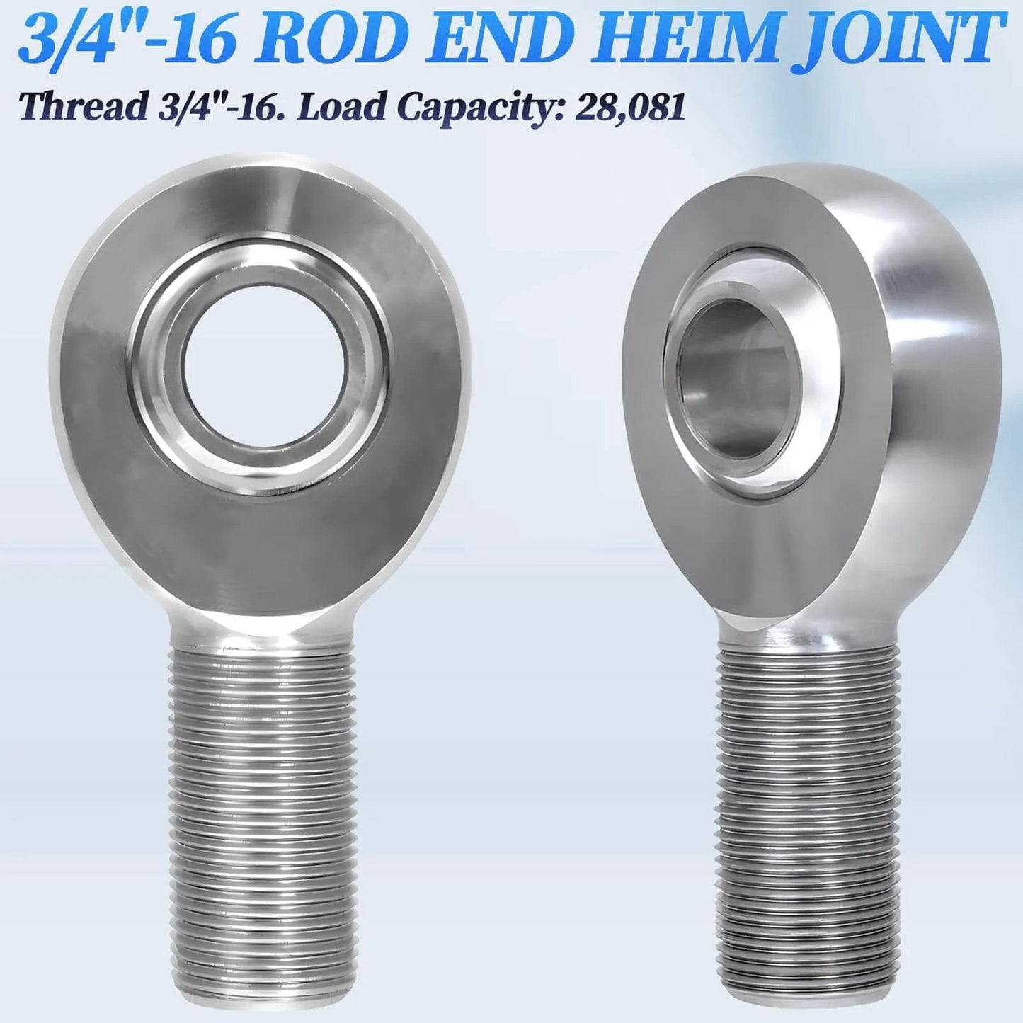 Close-up of 3/4 inch Heim joint rod end bearing kit with jam nuts, right and left hand 3/4-16 thread chromoly
