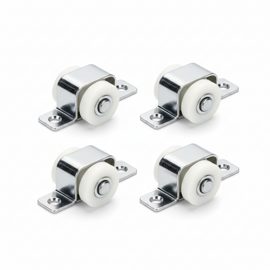 34mm Sliding Door Nylon Pulleys Four Pack For Screen Doors Wardrobes Cupboards And Closets Quiet Wear Resistant Nylon Wheels With Chrome Steel Housings 5mm Hole Distance Furniture Roller Wheels Silver