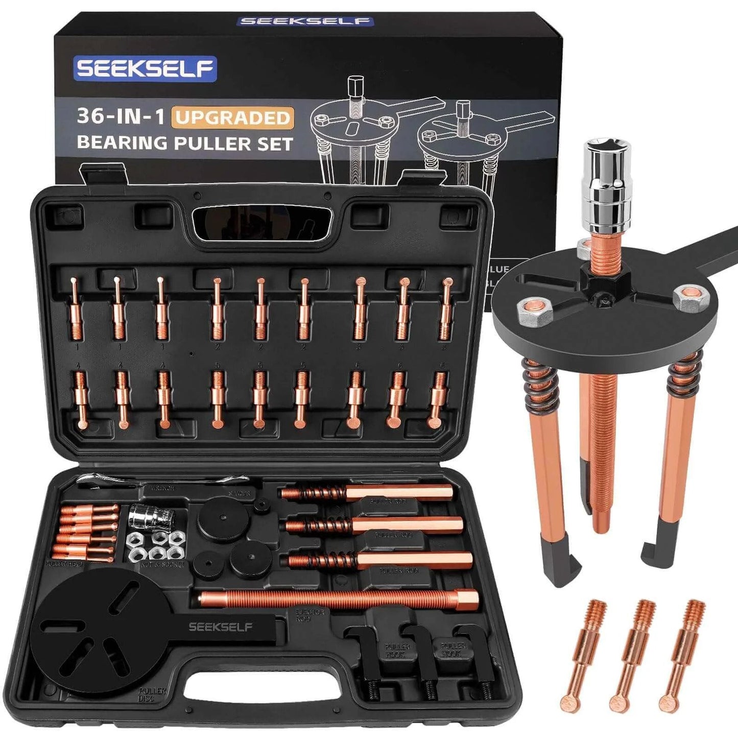 Blind Hole Bearing Puller Kit, 36 in 1 Inner Outer Bearing Separator Set Internal External Bearing Removal Gear Splitter Pull Tool