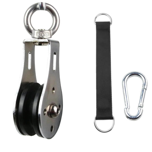 Pulley Wheel Stainless Steel Small Pulley Block 360 Degree Rotating Silent Cable Pully Load Bearing Mechanical Pulleys, Silver (Silver-2) with strap and clip