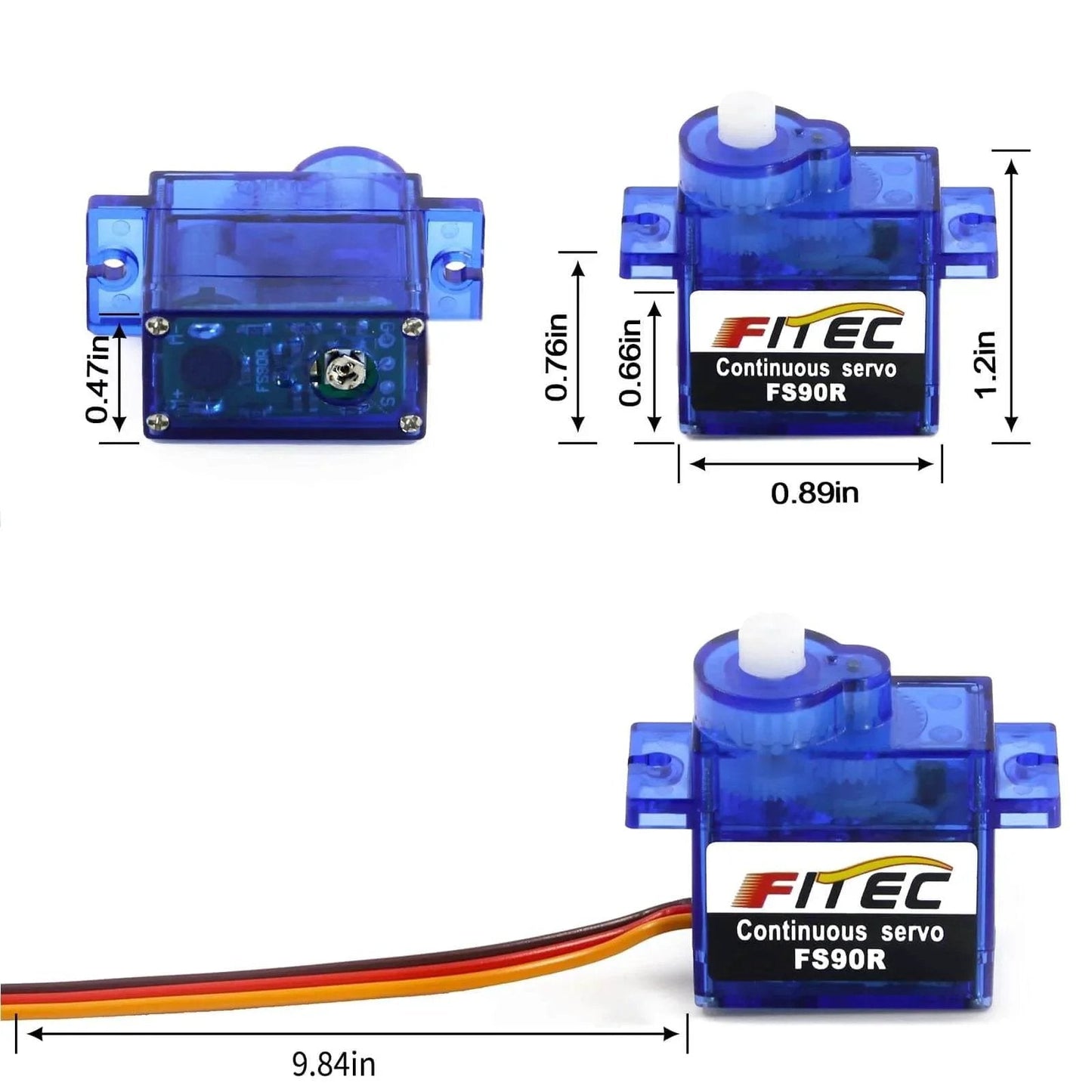 360 Degree Continuous Rotation Micro Servo Motor 9g Servo for RC Helicopter Airplane Car Boat Robot Controls, front and side view