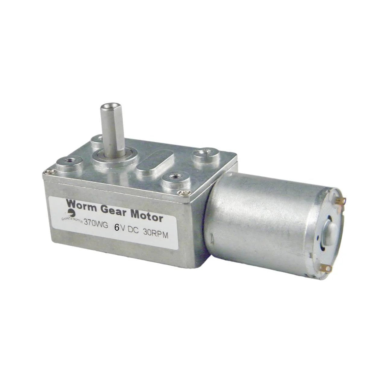 370WG DC Worm Gear Motor 6V DC 30RPM Self-Locking Reversible Reducer Electric Motor, showing zinc alloy housing and copper worm gear.