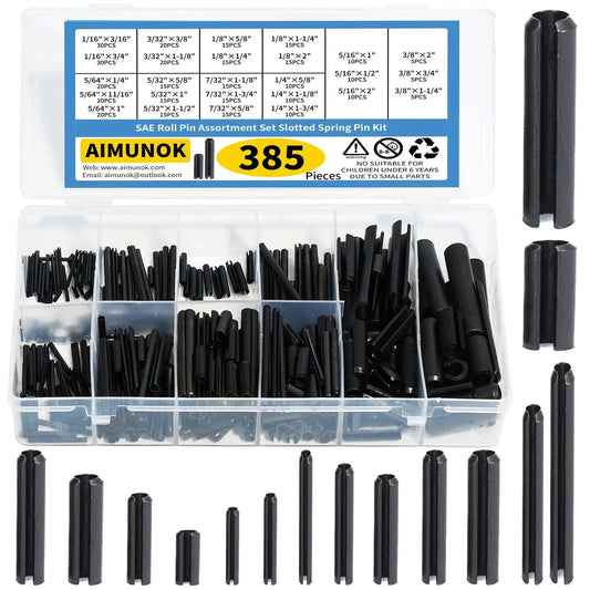 Complete 385 Piece Roll Pin Set Kit With 26 Sizes For Home Improvement And Automotive Repair Durable 65Mn Steel With Black Oxide Finish For Rust Resistant Fastening Split And Expansion Pins For Quick Easy Fixes And Solid Assemblies AIMUNOK