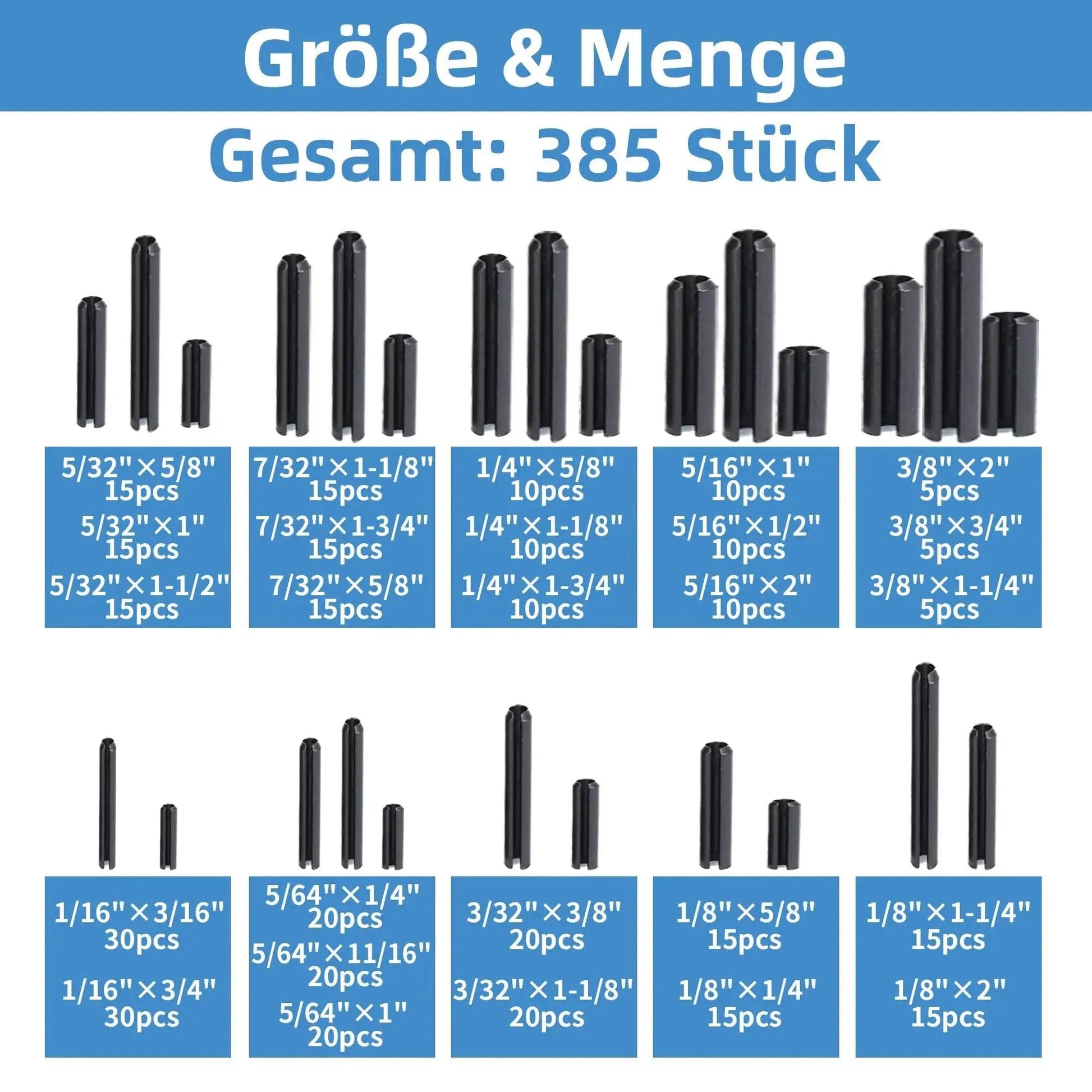 Complete 385 Piece Roll Pin Set Kit With 26 Sizes For Home Improvement And Automotive Repair Durable 65Mn Steel