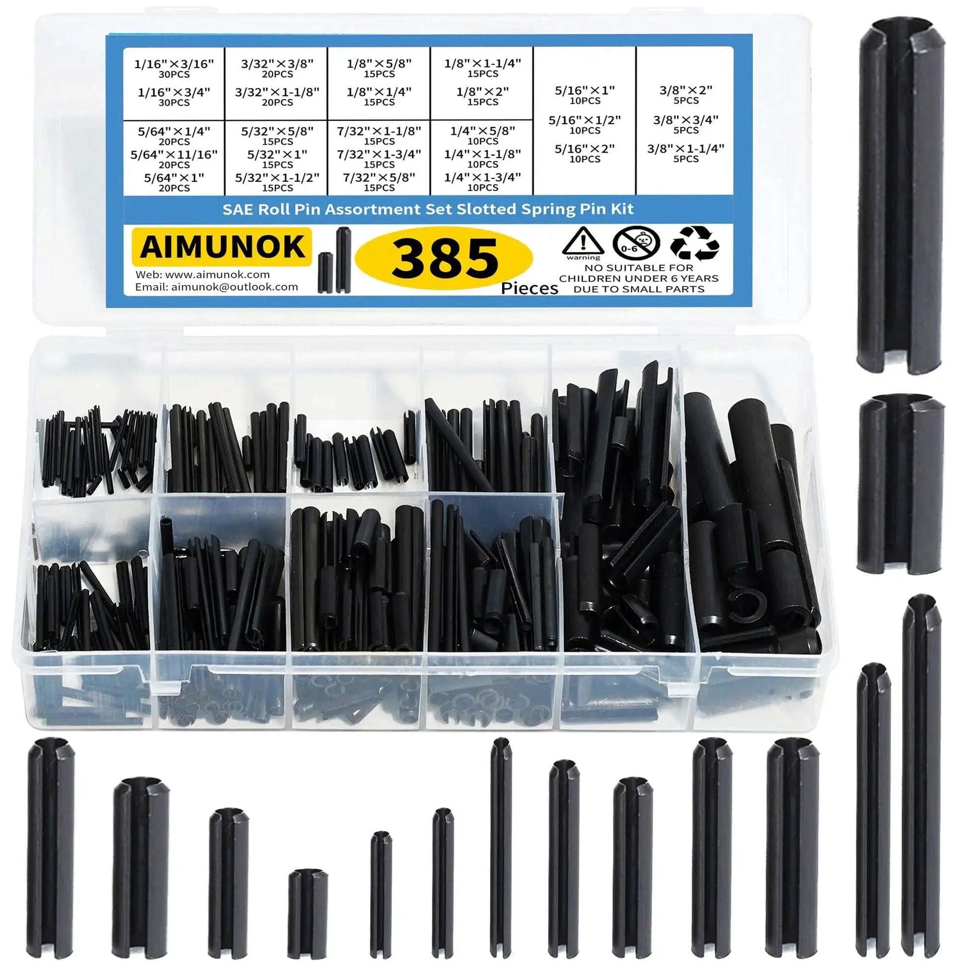 Complete 385 Piece Roll Pin Set Kit With 26 Sizes For Home Improvement And Automotive Repair Durable 65Mn Steel With Black Oxide Finish
