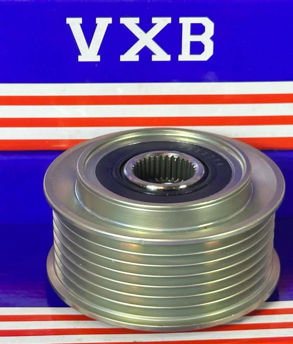 F-232774 Overrunning Alternator Pulley for Hyundai, front view showing silver metallic finish and groove details.