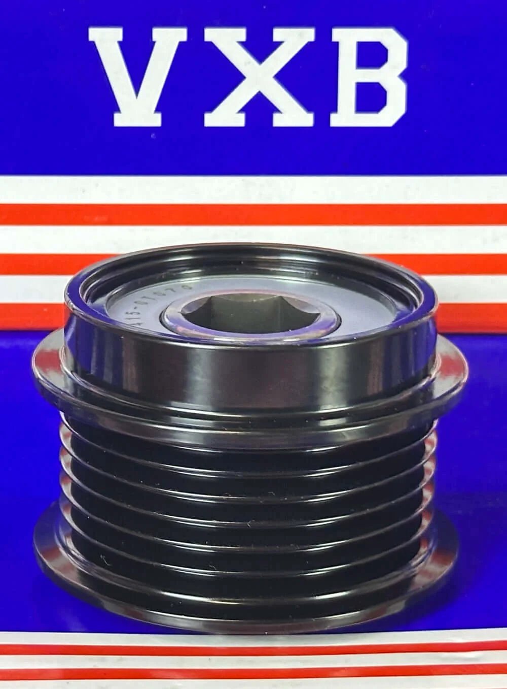 27415-0T070 Over Running Alternator Pulley for TOYOTA Camry Corolla, black metal, side view showing grooves and hex socket.