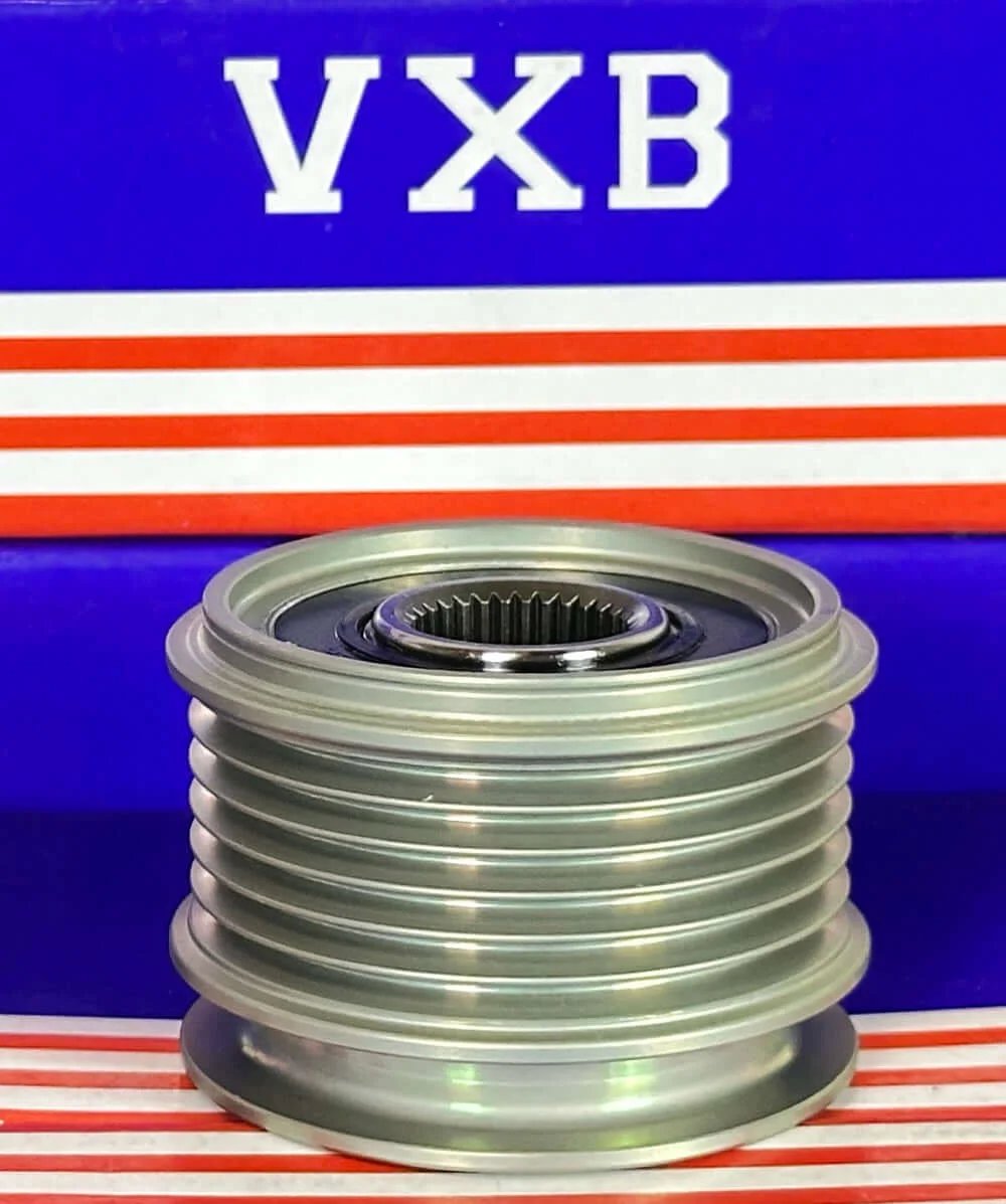 F‑553470 / 535001210 Alternator Freewheel Pulley 6 Rib 61 mm OD front view showing 6-groove design and center fitting.