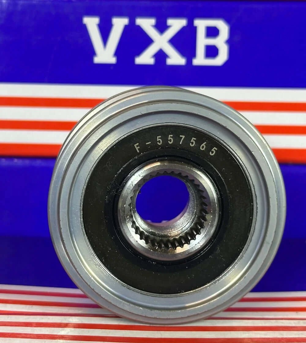 F‑557565 Alternator Freewheel Pulley 5 Groove, 55 mm OD 535016110 front view showing the 5-groove setup and internal gear.