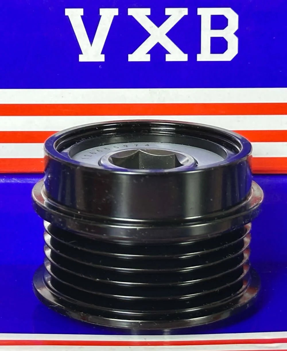 126655974 Clutch Pulley Bearings FOR CADILLAC, black pulley bearing viewed from the front with fluted sides.