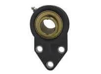 Front view of Single 3-Bolt Flange Bearing Unit for 1-1/4 in Shaft, Zinc Insert with Wide Set-Screw, Black Plastic Flange Housing.