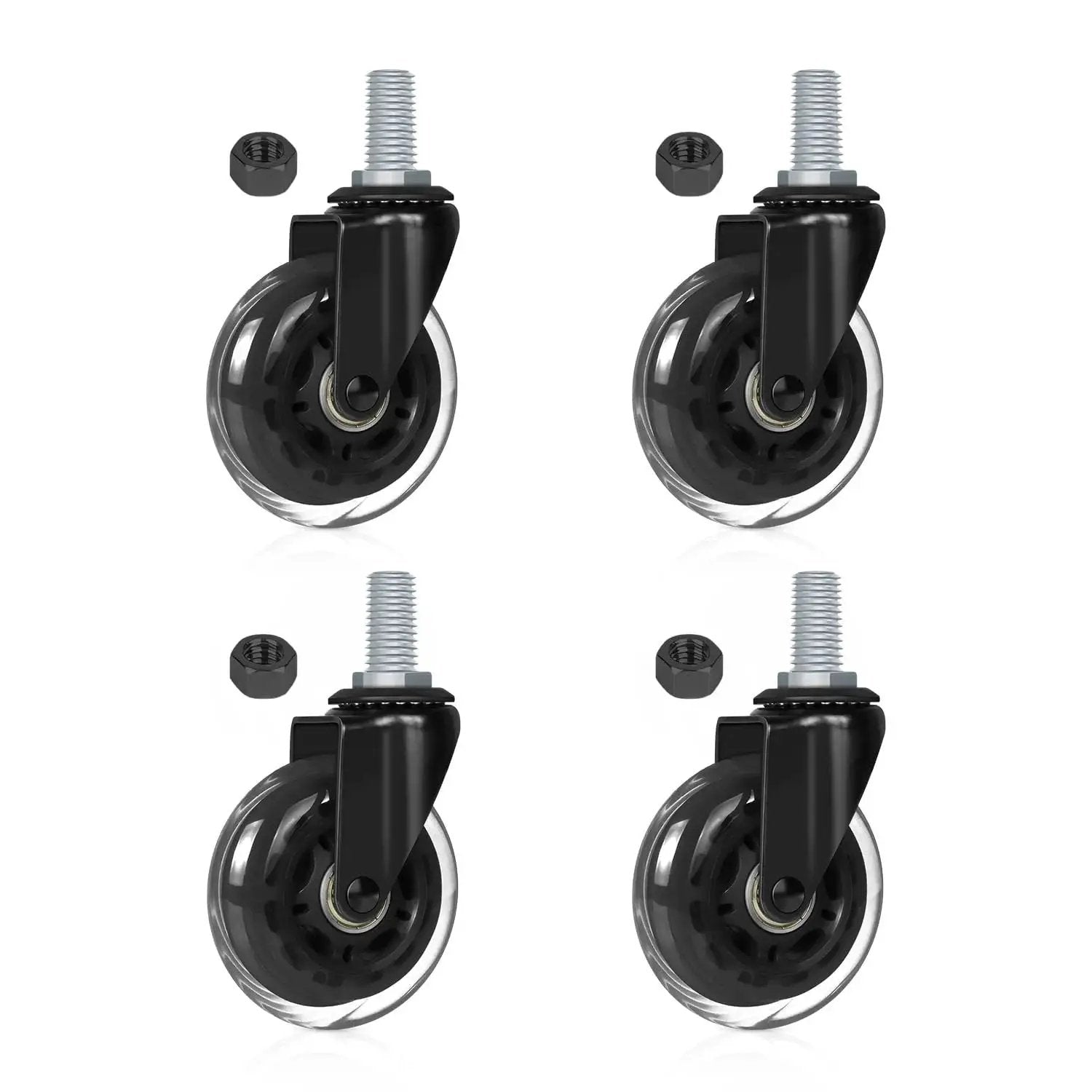 4 Pack Swivel Caster Wheels 3 Inch Heavy Duty With M10 Threaded Stem And Hex Lock Nuts Quiet Smooth Polyurethane Bearings