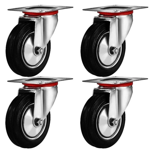 3 Inch Heavy Duty Swivel Caster Wheels 4 Pack, Rubber Base Casters with Top Plate and Double Ball Bearings, Quiet Non Marking Wheels, 250lb per Caster Capacity for Furniture, Carts, Workbenches & Shelving