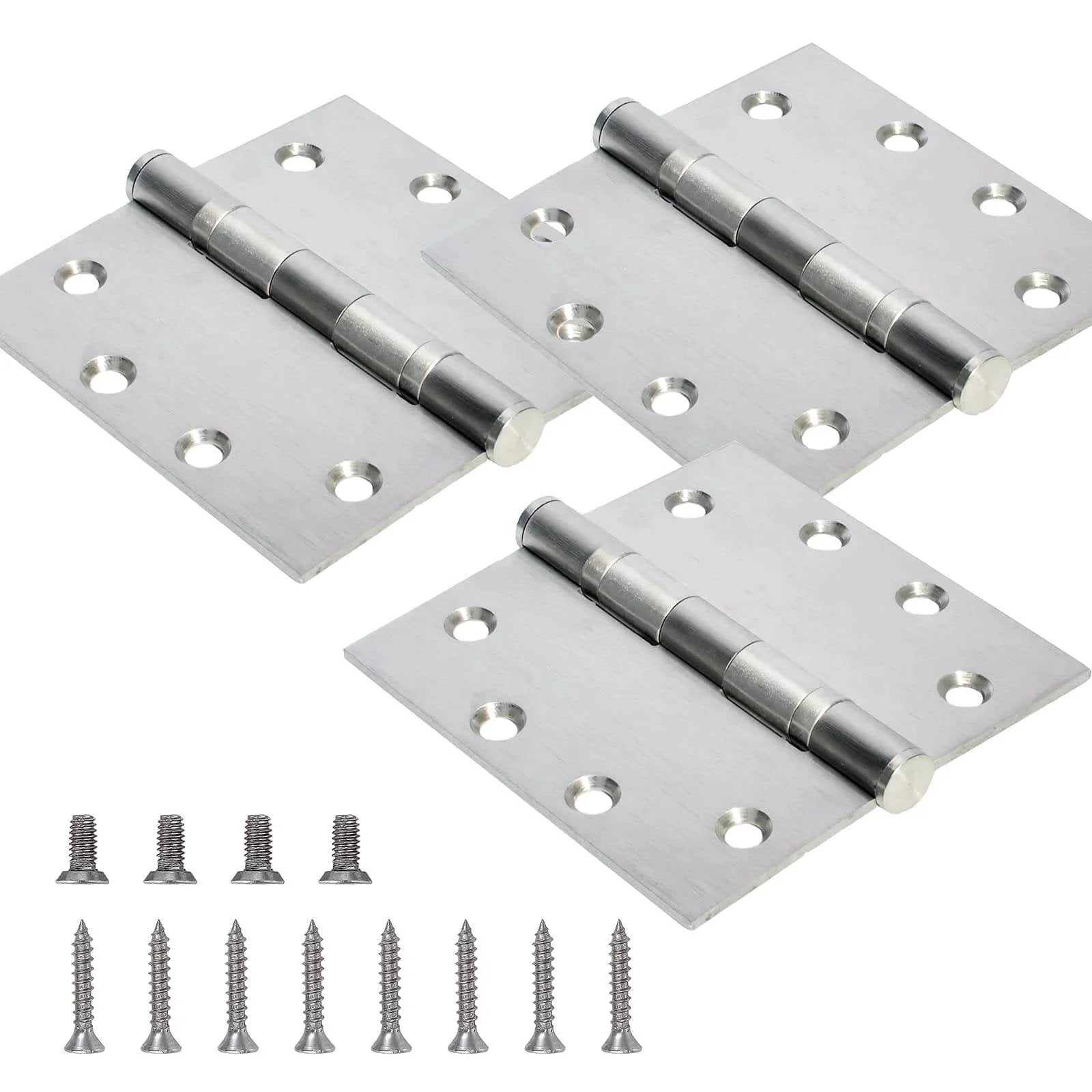 3-Pack Heavy Duty Commercial Door Hinge with Silent Steel Plain Bearing, 4.5 inch X 4.5 inch, Thickness 3 mm Stainless Steel