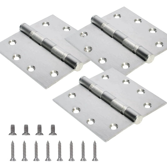 3-Pack Heavy Duty Commercial Door Hinge with Silent Steel Plain Bearing, 4.5 inch X 4.5 inch, Thickness 3 mm Stainless Steel