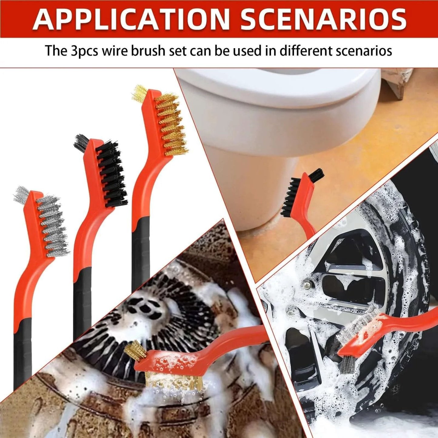 Application scenarios of 3pcs Wire Brushes for Cleaning Rust, Upgrade Wire Brush Set with Brass, Stainless Steel, Nylon Bristles