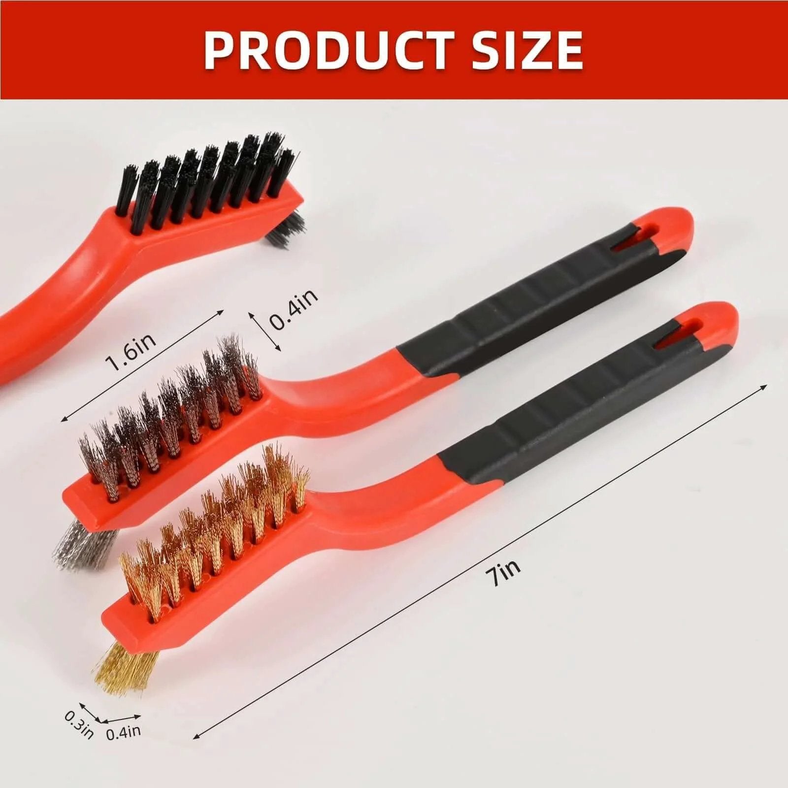 3pcs Wire Brushes for Cleaning Rust, Upgrade Wire Brush Set - Brass/Stainless Steel/Nylon Bristles with Curved Handle, 7 Inches
