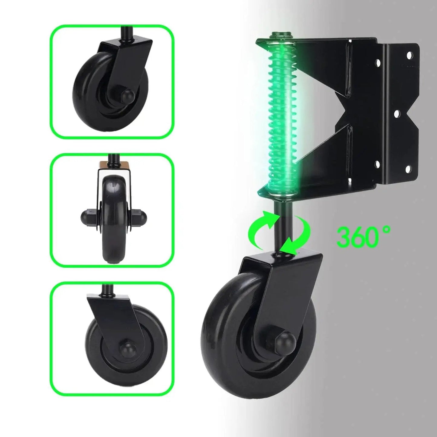 4.3 Inch Heavy Duty Gate Wheel With Spring Loaded Mechanism PVC Gate Wheel Caster 360 Degree Rotation for privacy fence and garden gates.