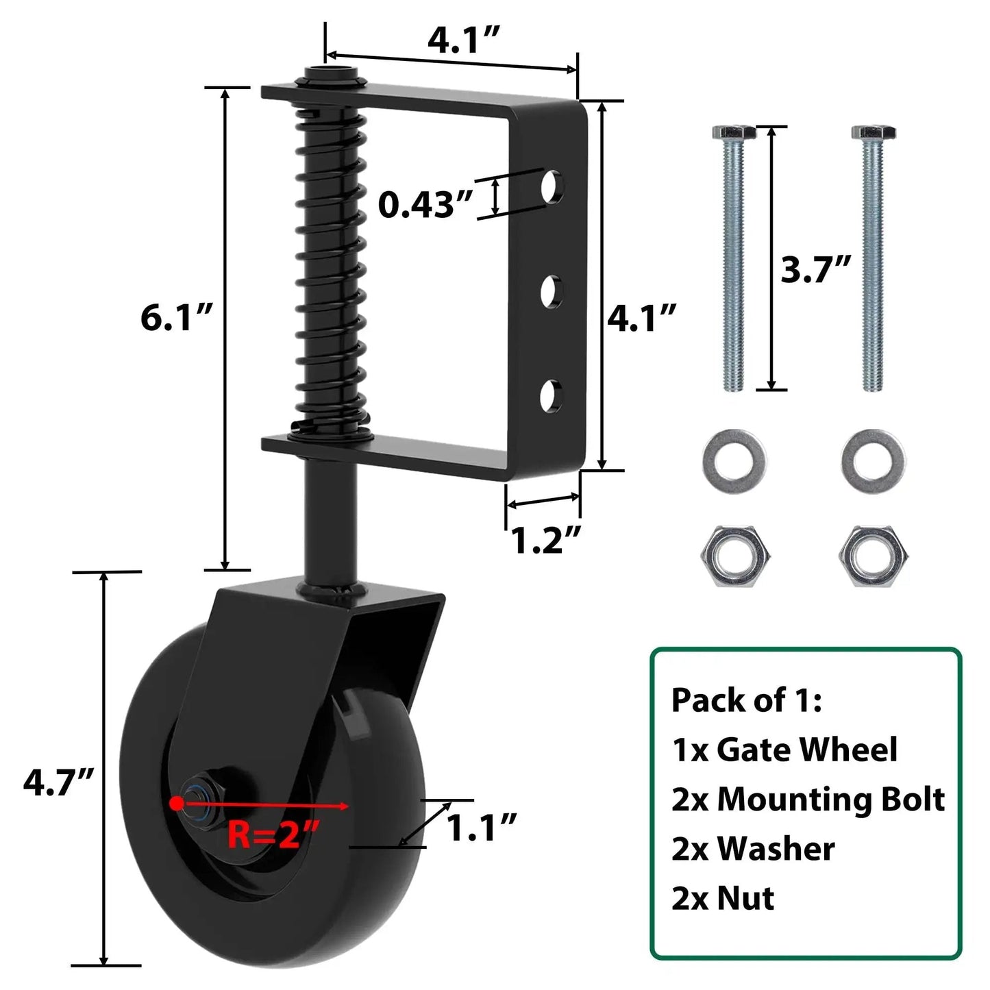 4.3 Inch Heavy Duty Gate Wheel With 360 Degree Rotation, Spring Loaded Shock Absorption Gate Caster, solid construction.