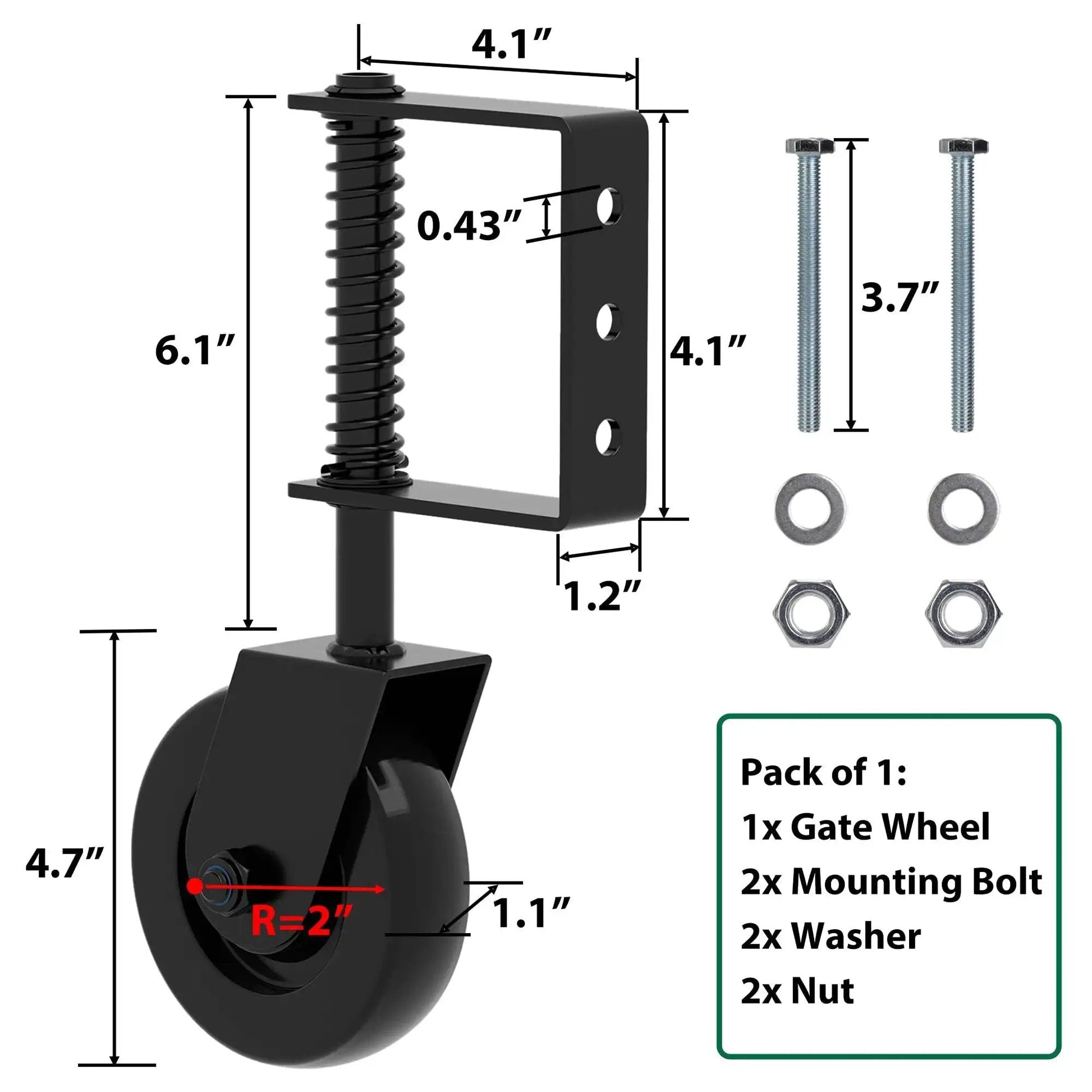 4.3 Inch Heavy Duty Gate Wheel With 360 Degree Rotation, Spring Loaded Shock Absorption Gate Caster, solid construction.