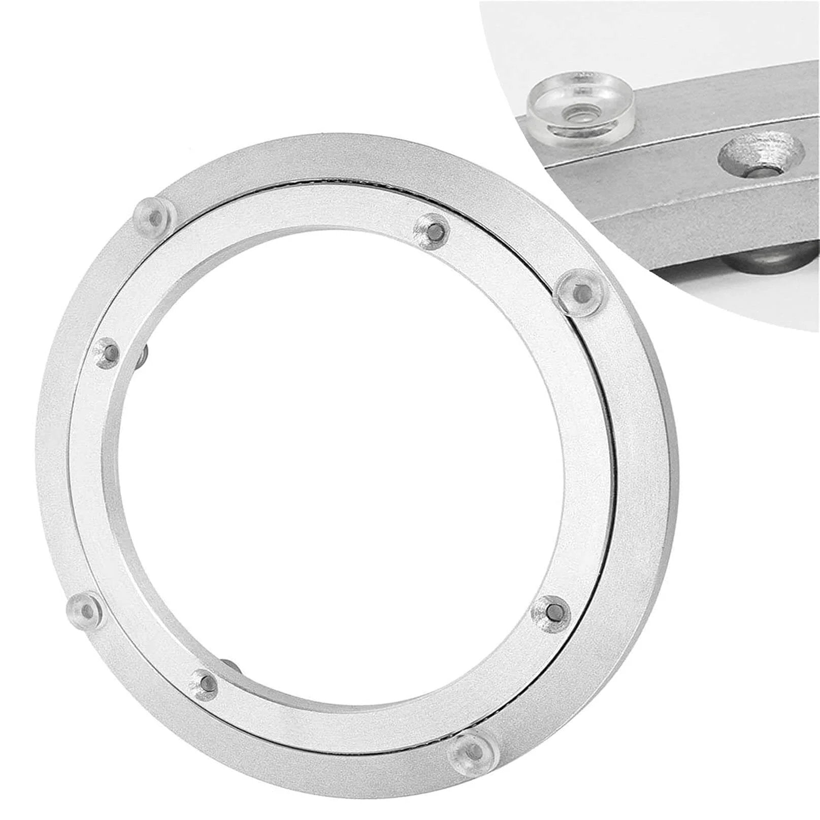 4.7 Inch Aluminum Lazy Susan Turntable Bearing, Heavy Duty Round Rotating Base for Glass Granite or Wood Tables, close-up detail view.