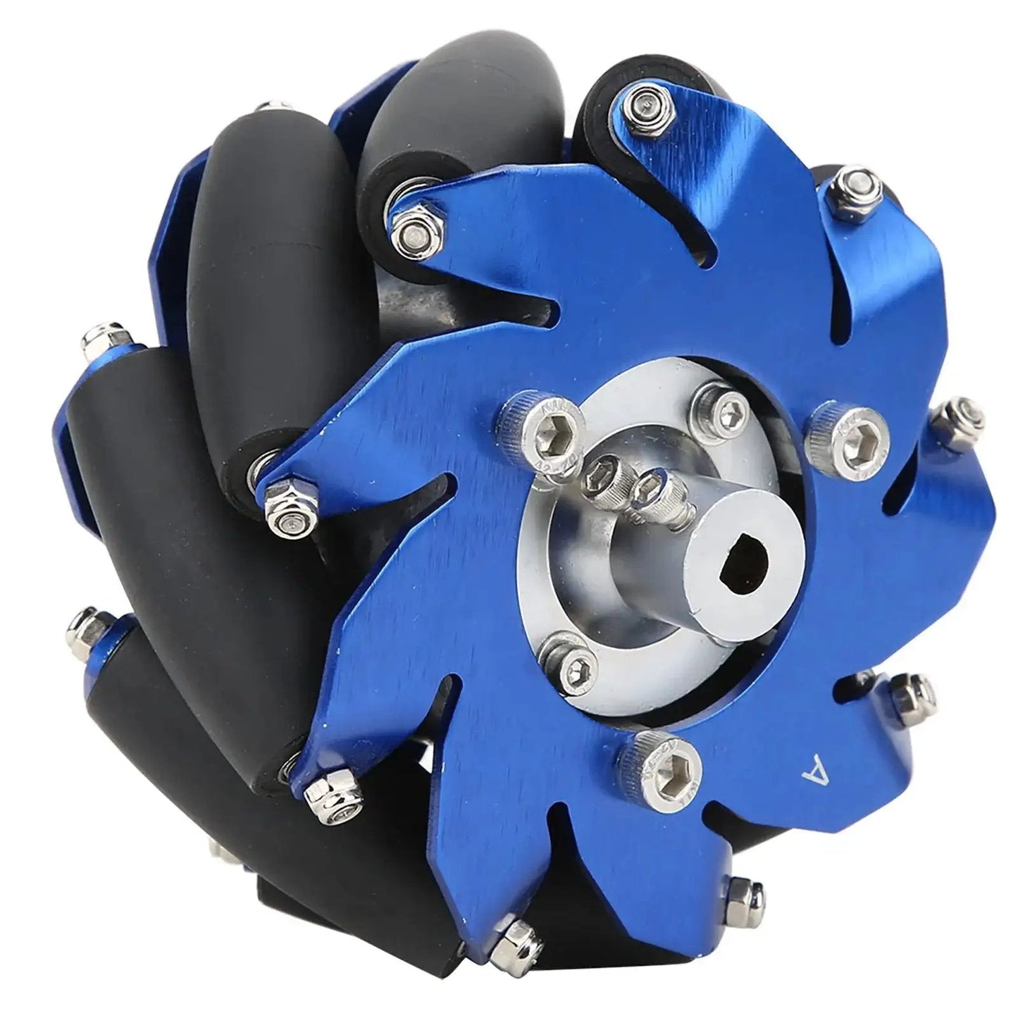 4 Inch Mecanum Wheel Right Aluminum With TPU Rubber Rollers for industrial robots, showcasing pro-grade aluminum housing in close-up view.